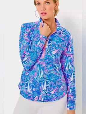 Lilly Pulitzer NEW Skipper UPF 50+ Popover Boca Blue its a Sailabration SZ Small